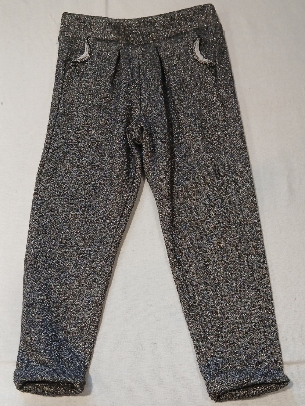 Size 4-5 "Outfitters: Care Is Love" Metallic Heathered Joggers - Black/Silver